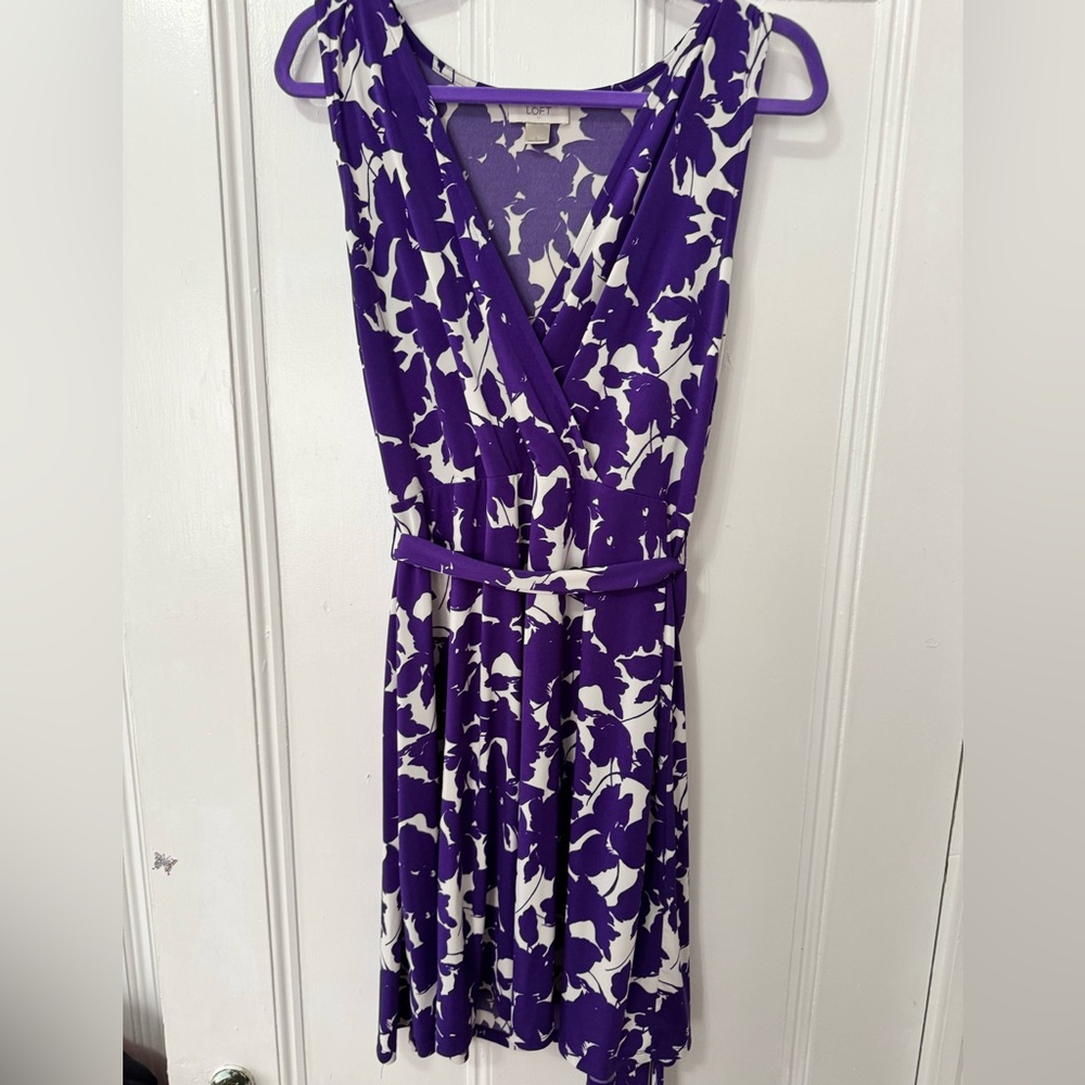 Loft floral purple wrap dress size L